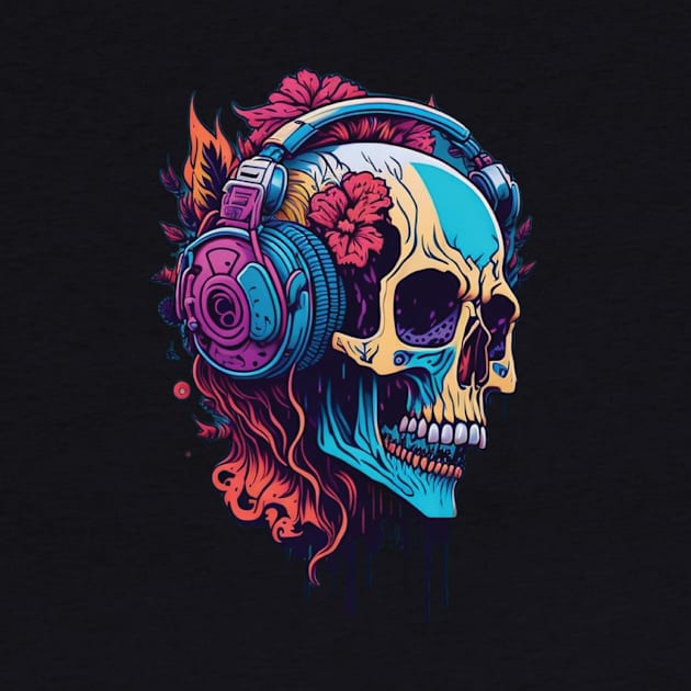 Skull with headphones by lkn